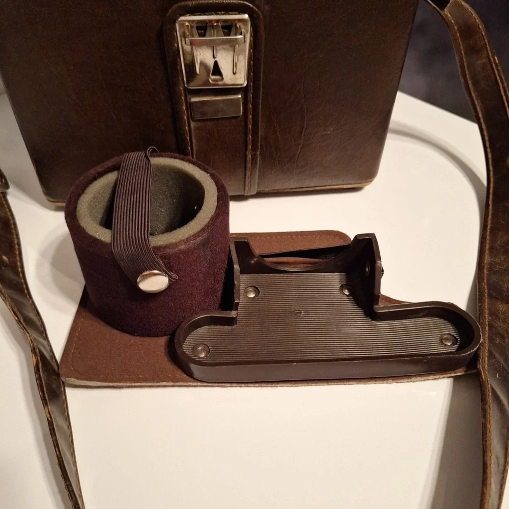 Vintage 70's Camera Case w/ Insert Hard Faux Leather‎ Vinyl Brown Made in Italy